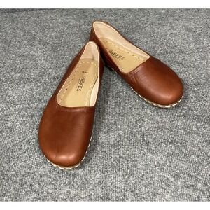 Nefes Grounding Ballet Flats Womens 10.5W Borwn Leather Copper Handmade Shoes